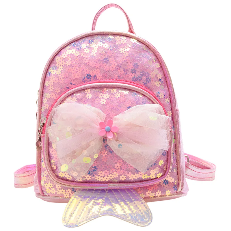 Mochila infantil com lantejoulas Disney, mochilas princesa sereia, bolsa pequena para meninos e meninas, presentes de aniversário