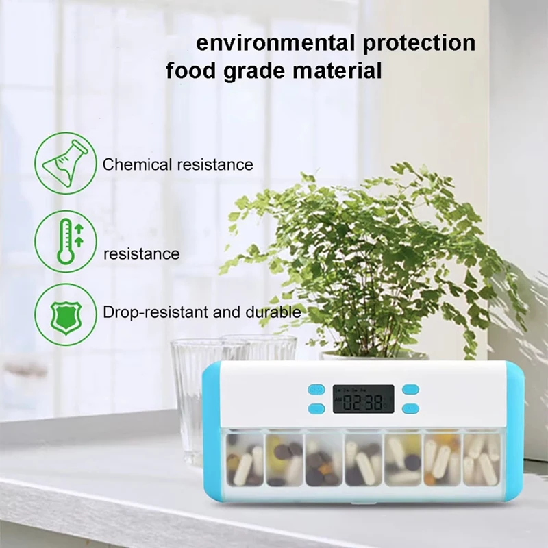 Smart Pill Organizer Electronic Timing Reminder Storage Case Timer Weekly Pills Container Alarm Box For Traveling Coffee White