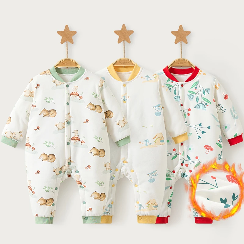 

Infant Autumn Winter Quilted Romper Suit Pure Cotton Thick Newborn Clothing Unisex Baby Bodysuit Crawling Suit