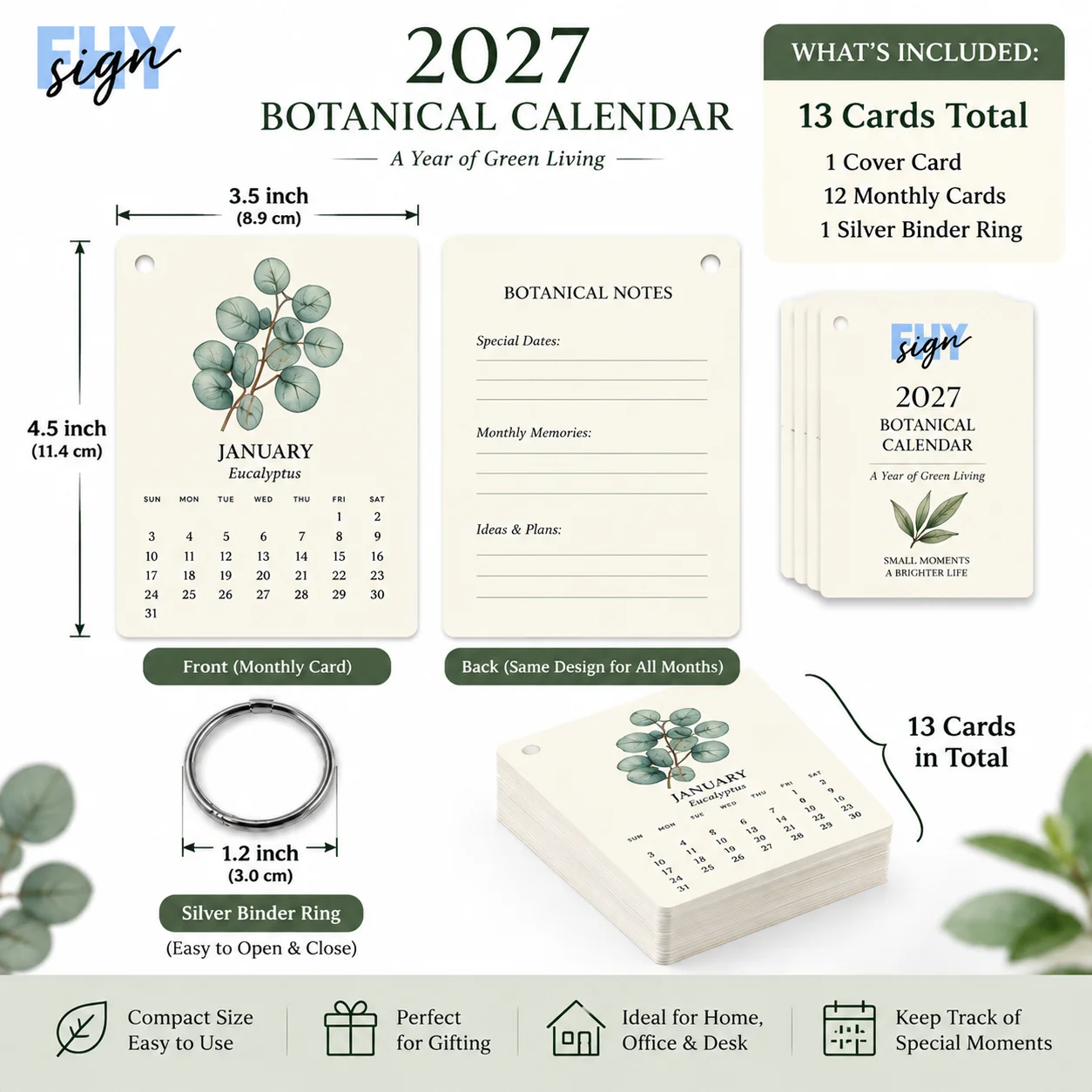 2027 Plant Calendar Aesthetic Desk Calendar with 13 Writable Pages And Ring Monthly Plant Calendar for Home Office Decor