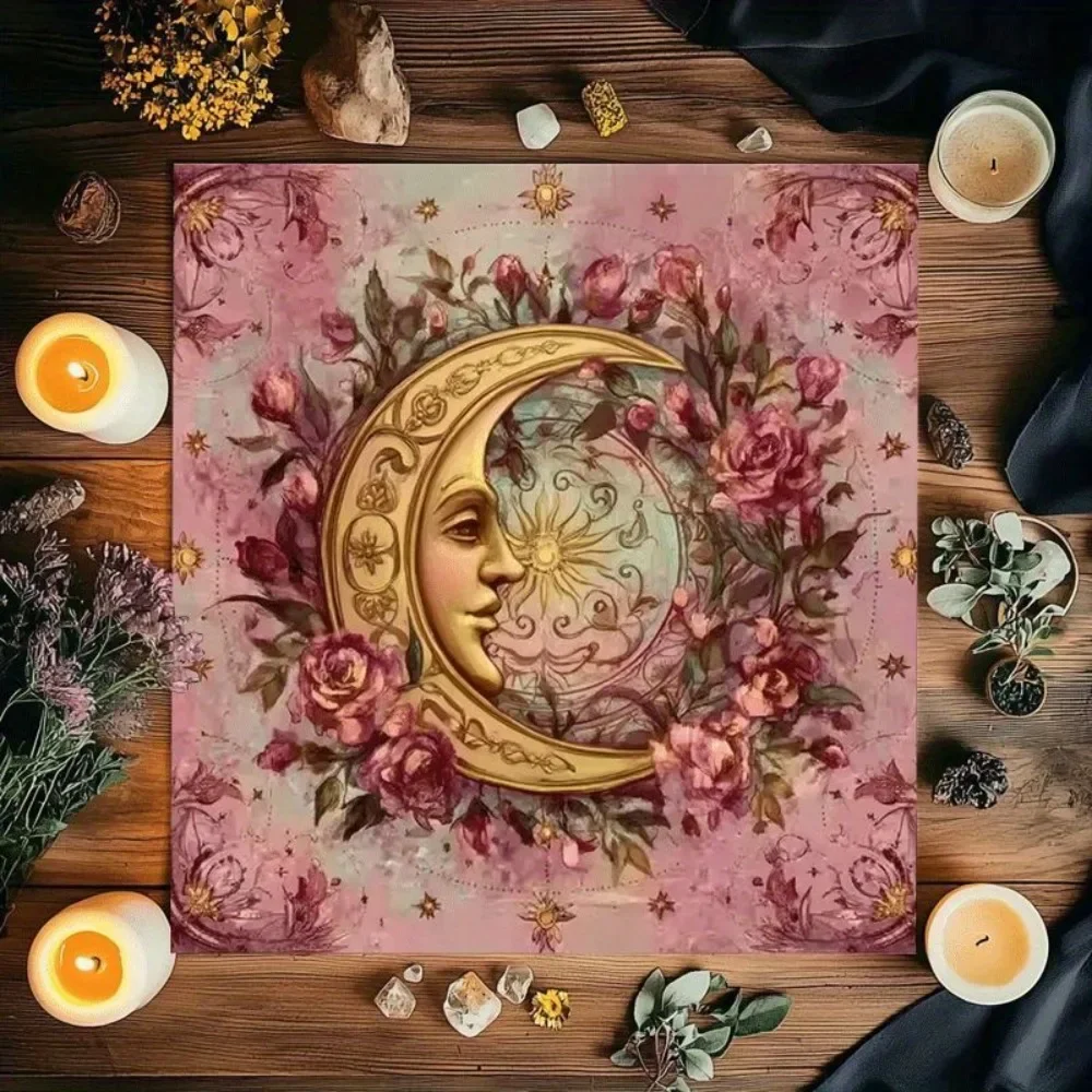Tarot Tablecloth Multiple Sizes Printed Moon Rose Dreamy Union Altar Cloth Polyester Divination Prophecy Card Game Pad Party