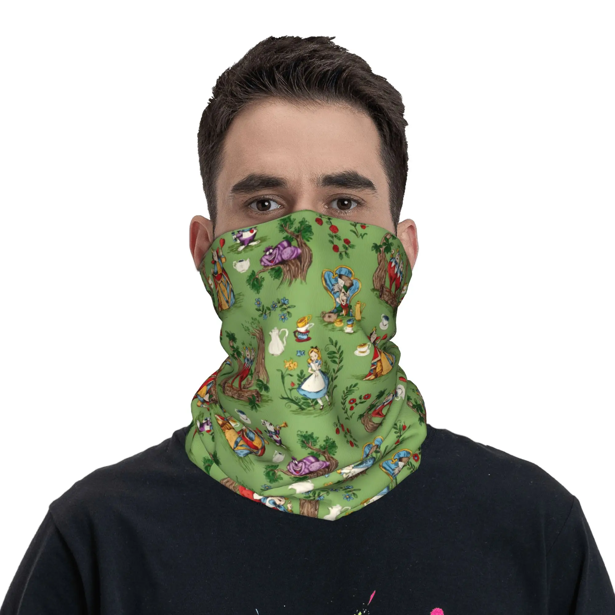 Custom A-Alice in W-Wonderland Bandana Neck Warmer Men Women Winter Ski Hiking Scarf Gaiter Movie Face Cover view 4