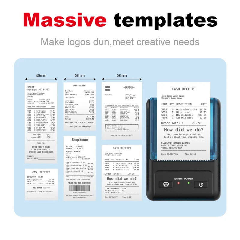 Meihengtong Portable Thermal Printer Bluetooth Receipt Bill 58mm Mini Wireless Android Mobile Thermal Printer Impresora