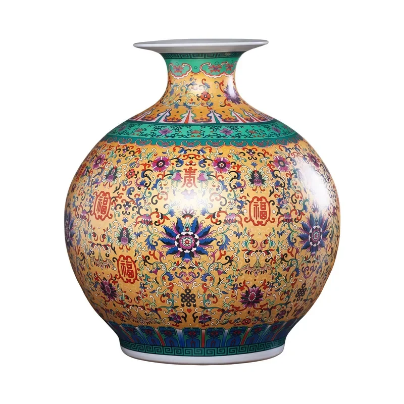 for Jingdezhen Ceramics Antique Enamel Color Vase Flower Arrangement Chinese Home Living Room Decoration Pomegranate Bottle