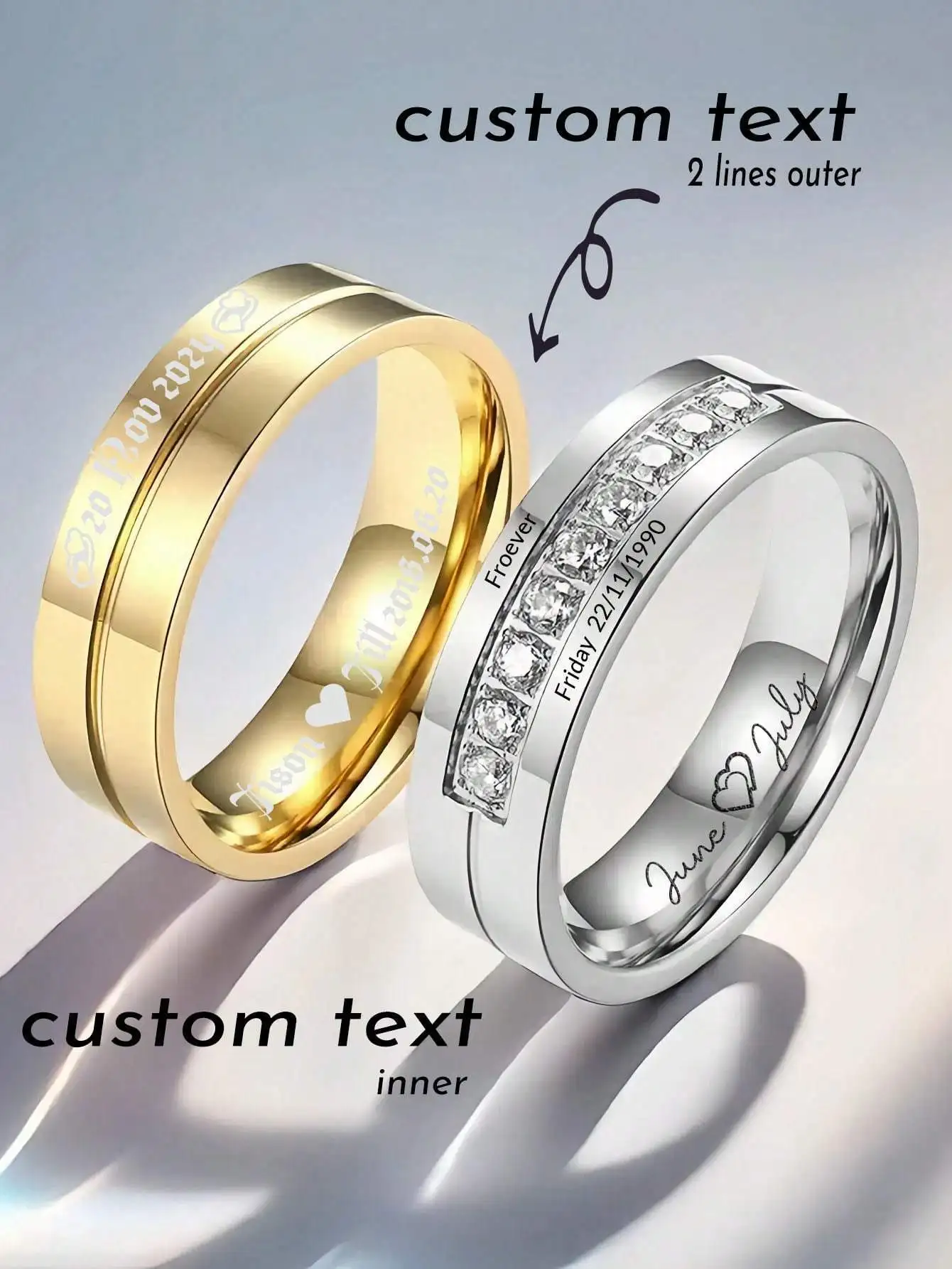 

1 pcs Custom Engraved Micro-Inlaid Zircon Rings for Engagement and Wedding with Names Carved