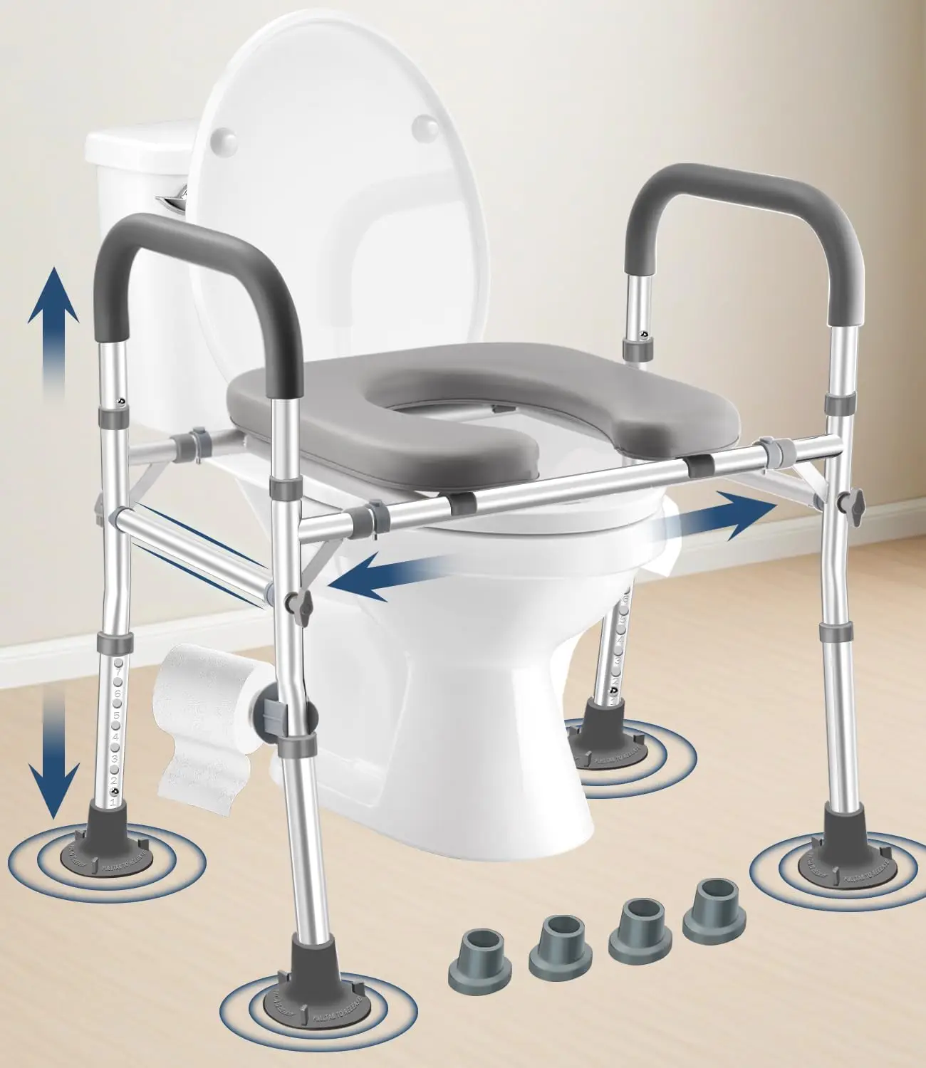 Toilet Seat Riser Extra Wide, 500lb Raised Toilet Seat with Handles,Seat Height Adjustable from 19“ to 25” and Internal Width fr