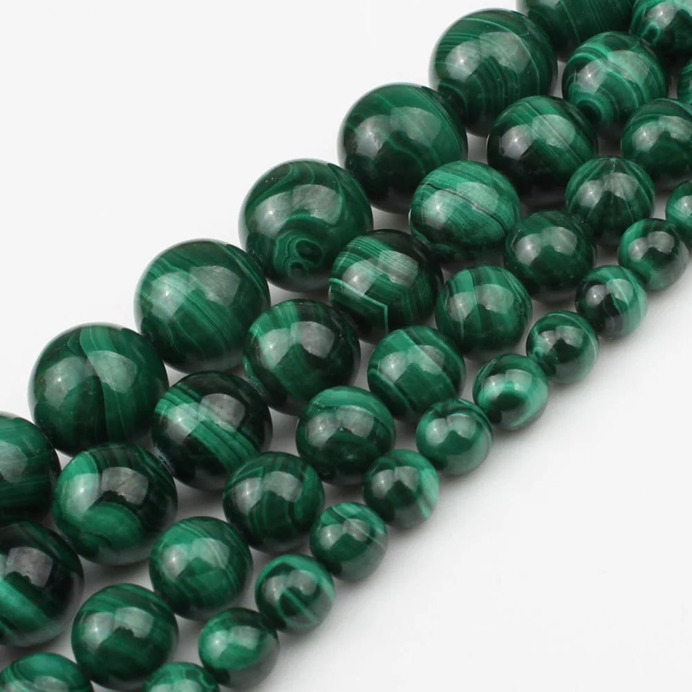 Image 5: Perles rondes en pierre naturelle Malachite AAA, amples, adaptées au bracelet, collier, couture, pour la fabrication de bijoux, 6, 8, 10, 12 mm, 7.5 pouces