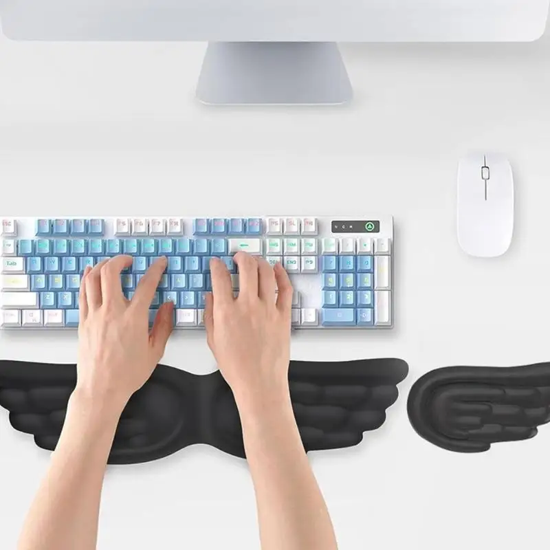 Y1UB Premium Silicone Ergonomic Keyboards Wrist Rest Pad Angel Wing Design NonSlip Base