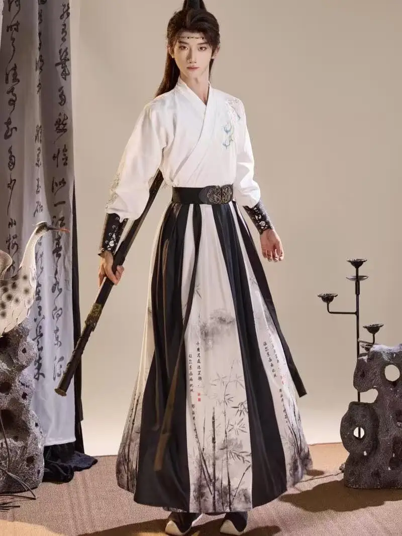 Abito Hanfu con ricamo floreale da fata cinese, costume tradizionale con colletto incrociato, periodo Weijin, spadaccino vintage, studioso, cosplay