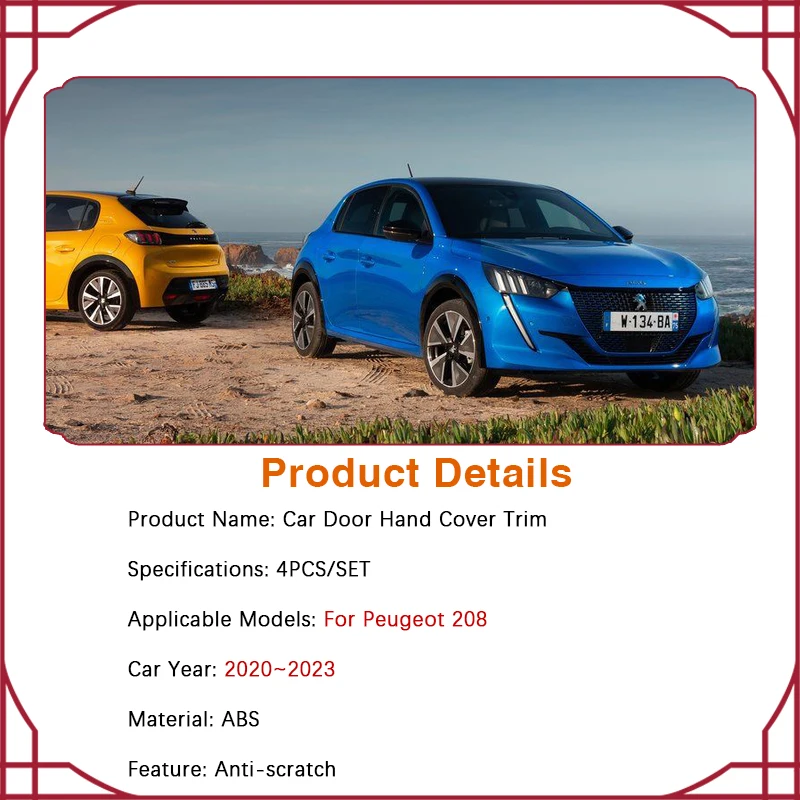 Car Door Handle Cover Trim For Peugeot 208 P21 2020 2021 2022 2023 Scratch Proof Set Chromium Styling Exterior Parts Accessories