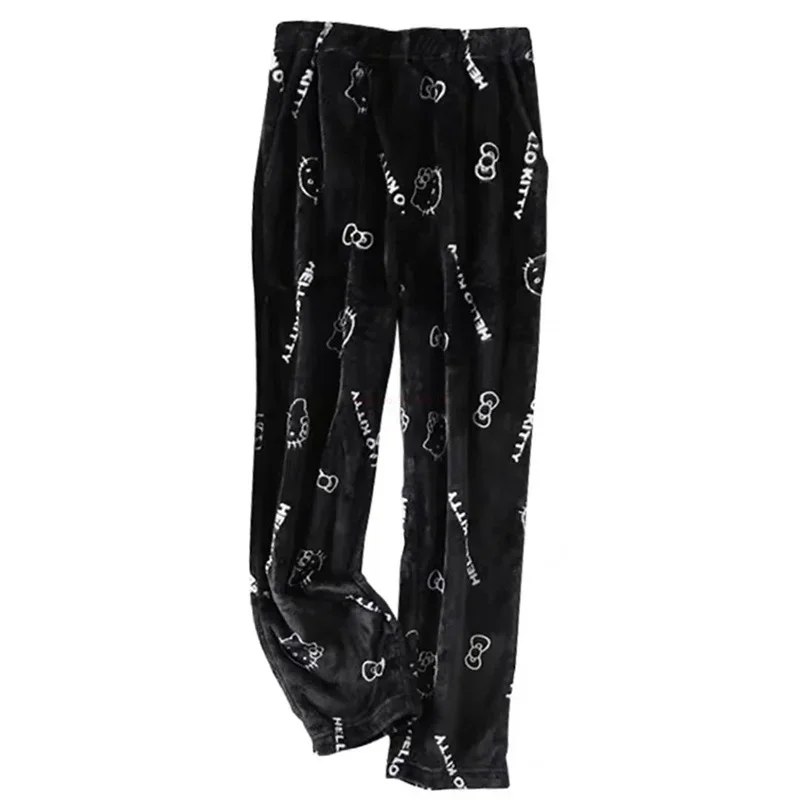 2024 Sanrio Hello Kitty Pajamas Halloween Flannel Anime Cartoon Fashion Trouserswomen Kawaii Woolen Casual Home Pants Trousers