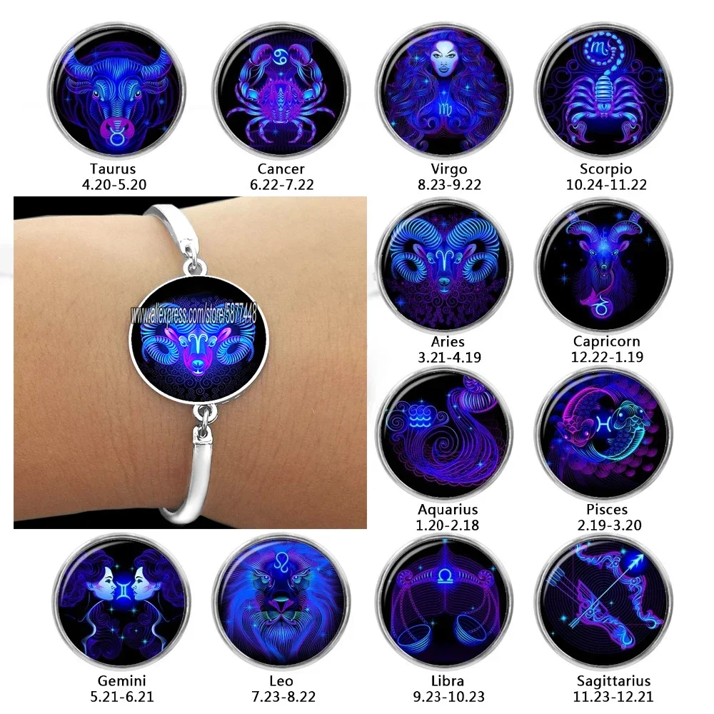 Gemini Cancer Leo Virgo Libra Scorpio Braclet 12 Constellation Silver Color Metal Bracelet Zodiac Bracelet for Women and Girl