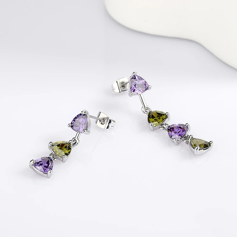 New DreamCarnival1989 New Asymmetric Earrings for Women Different Length Triangle Olivine Purple Zircon Jewellery Cute WE4214