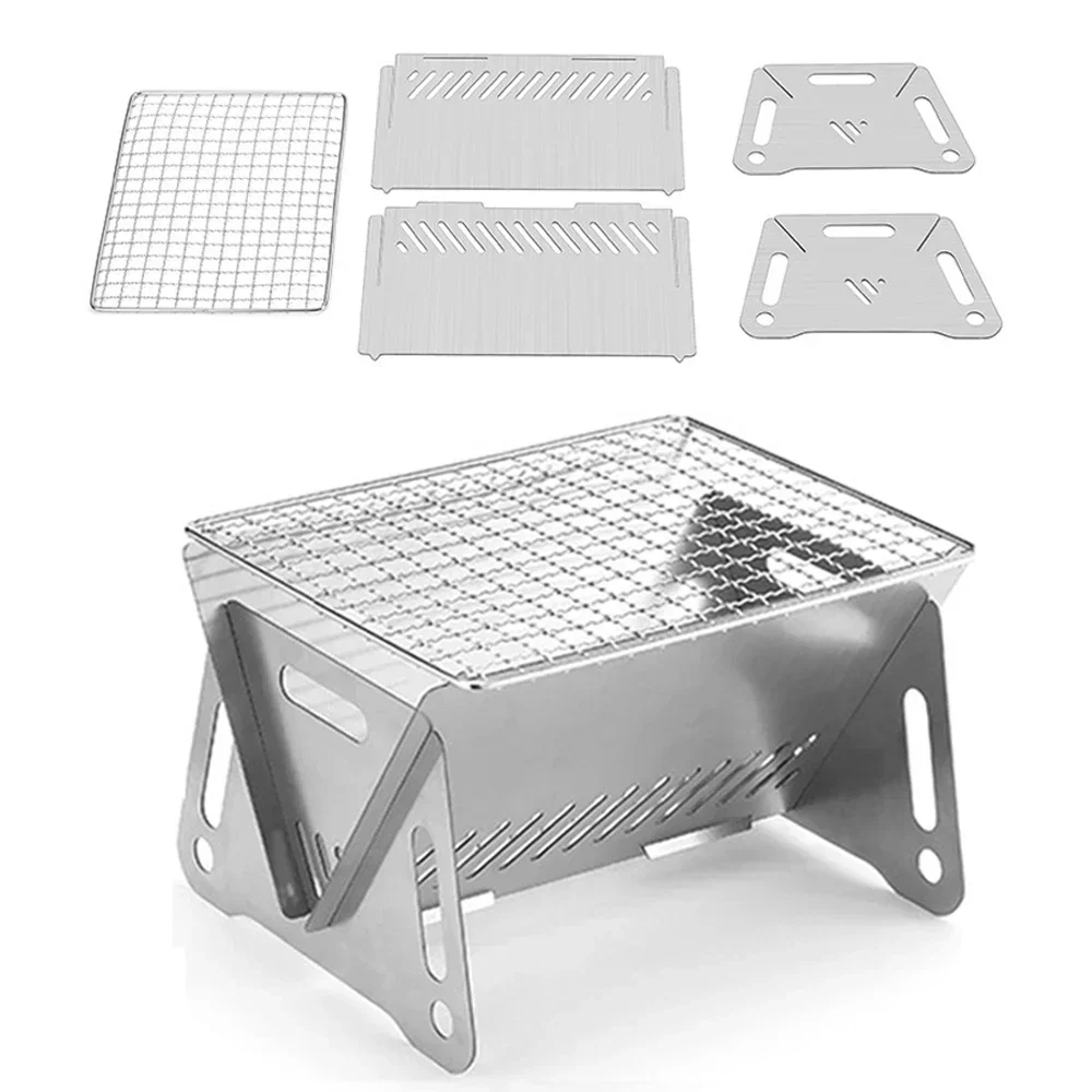 Portable Outdoor Folding Card Stove Stainless Steel Incinerator Barbecue BBQ Grill Firewood Stove Camping Tools Charcoal Stove