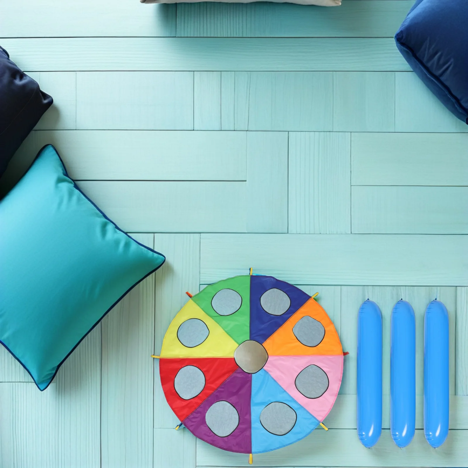 

1Set Rainbow Parachute 9 Holes Group Play Cooperative Umbrella Game for Kindergarten Activities Sensory Integration