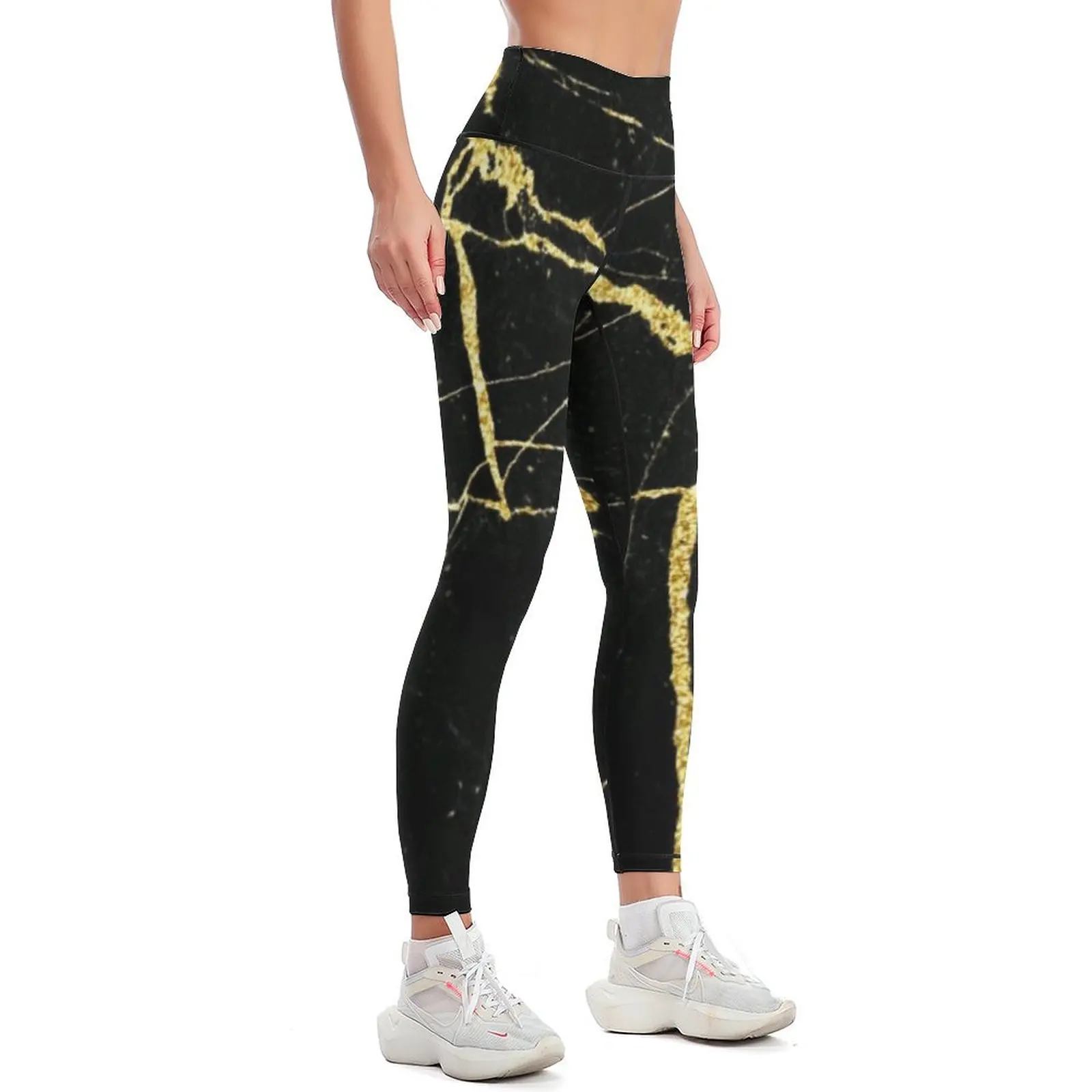 Luxe Black and Gold Marble Leggings sports woman gym for physical flared Women's gym Womens Leggings