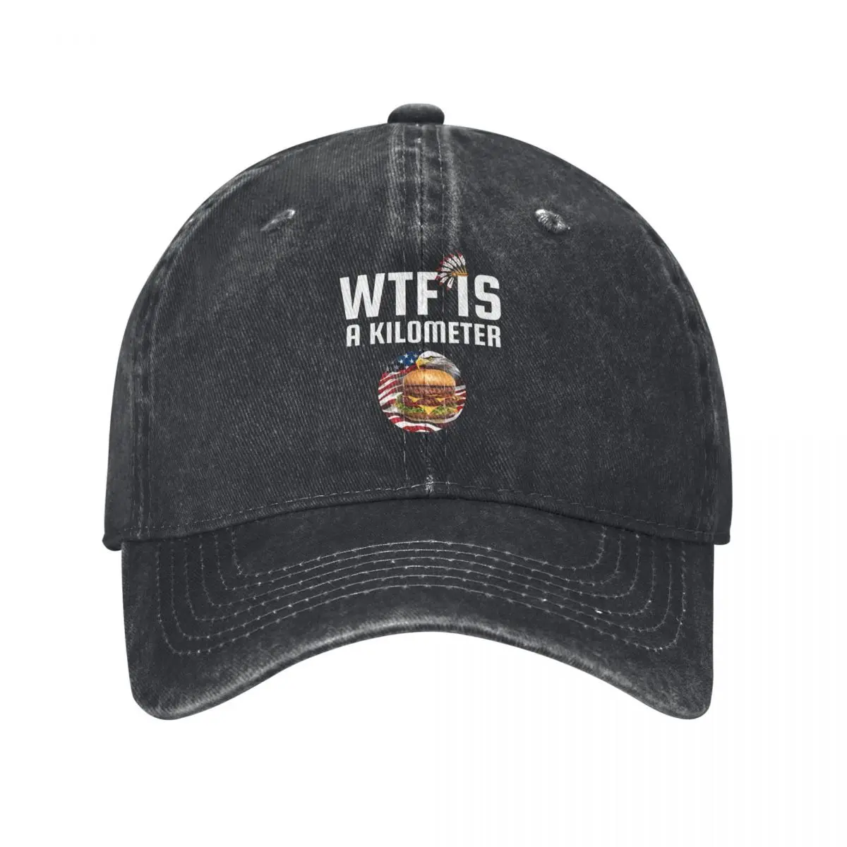 WTF Is A Kilometer Eagle Badge Baseball Cap Distressed Washed American Signature Burger Snapback Hat Men Women Outdoor Running