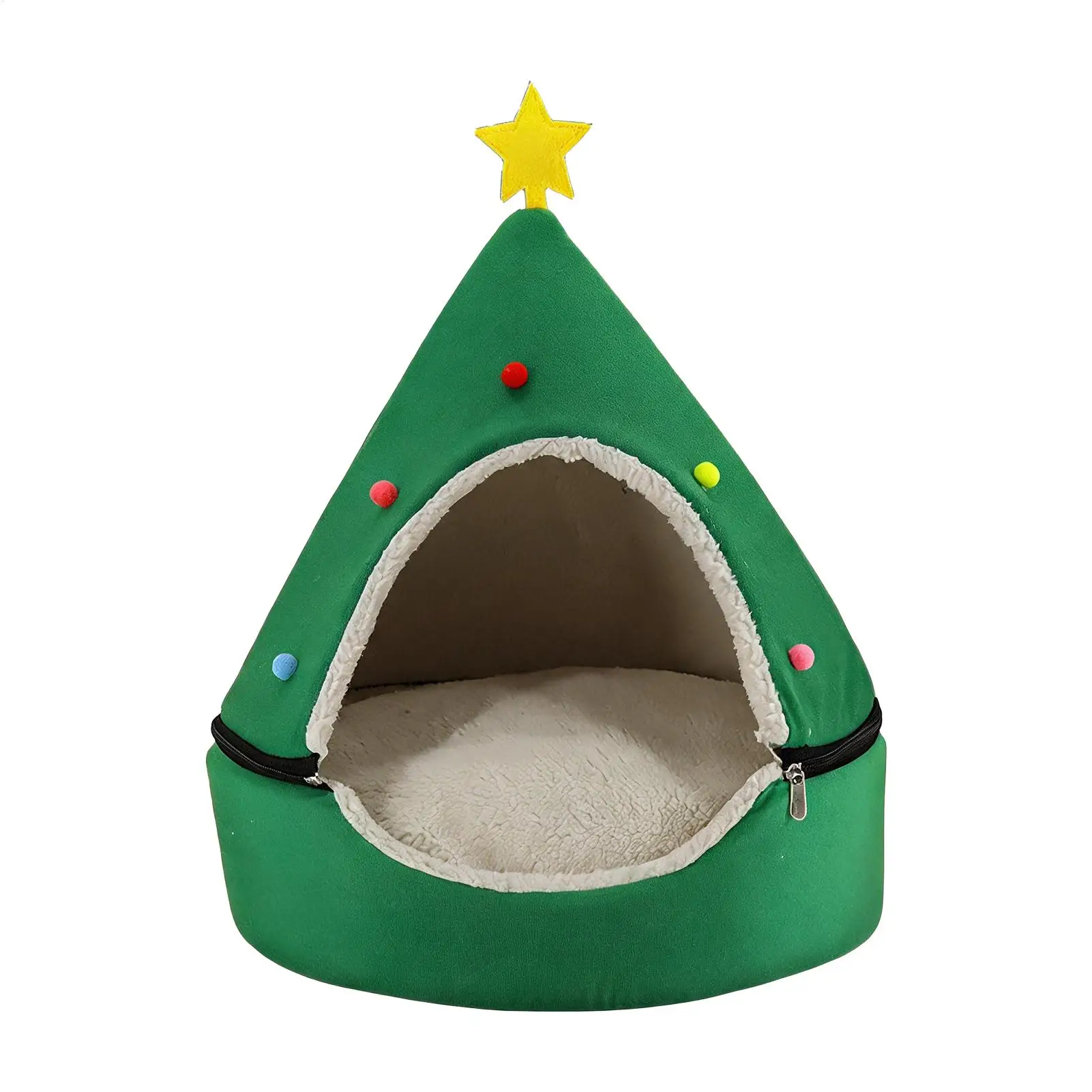 Kitten Bed Christmas Tree Design Warm Soft Lining Dome House Cat Bed Cave For Animal Indoor Outdoor Home Winter Bedroom Living