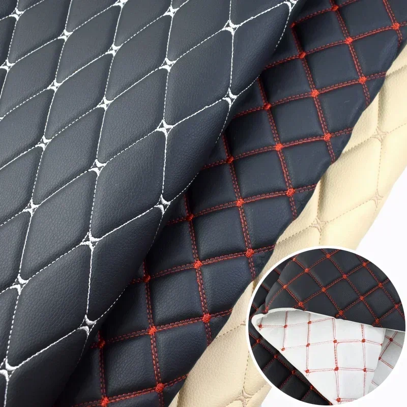 45*160cm Embroidery Quilted PVC Leather Fabric for Car Floor Mat Seat Decoration Faux Leathers Upholstery Wall Craft Material