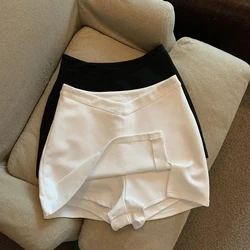 Korean Mini Shorts Skirts Women White Side Split V Waist Sexy Harajuku Shorts Fashion Casual Basic Pretty Style Female Skirt