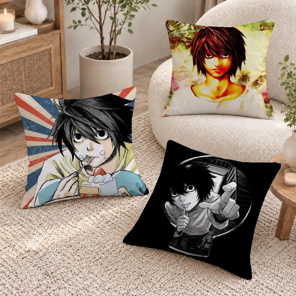 Dark Anime Death Note Cushion Cover Washable Short Plush Pillowcase, Wrinkle Resistant Cushion Cover for Bedroom Decor Gift