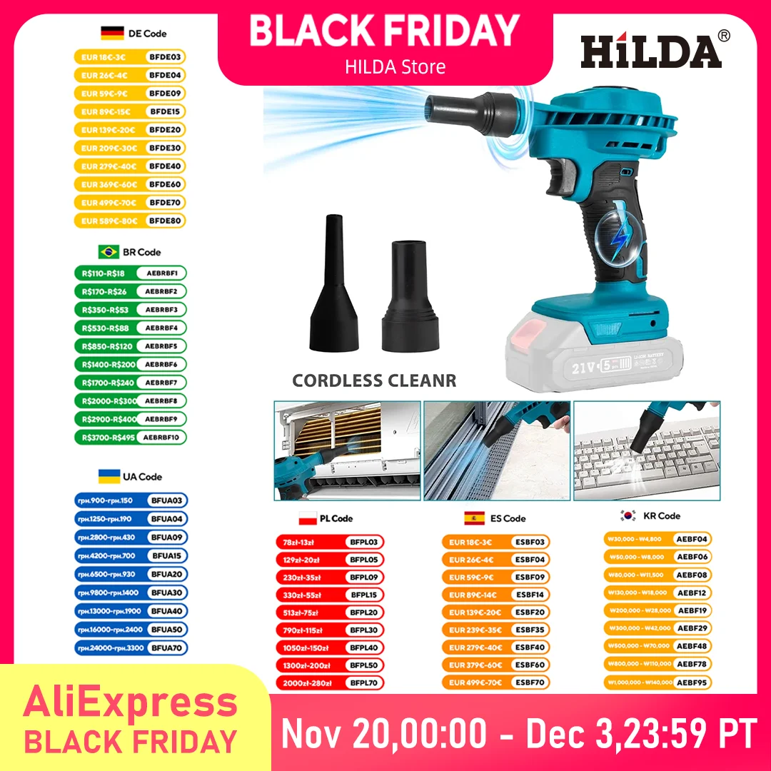 هيلدا 2 في 1 الكهربائية الهواء مجمع الغبار منفاخ آلة الغبار قابلة للشحن الكهربائية نافخة نظافة منفاخ لبطارية ماكيتا