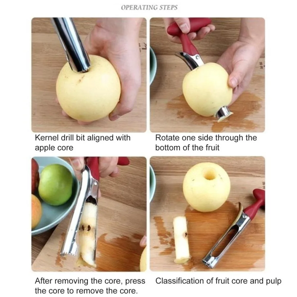 

Stainless Steel Apple Core Cutter Fruit Preparation Sharp Serrature Apple Corer Tool Core Removed Sturdy Knife Corers