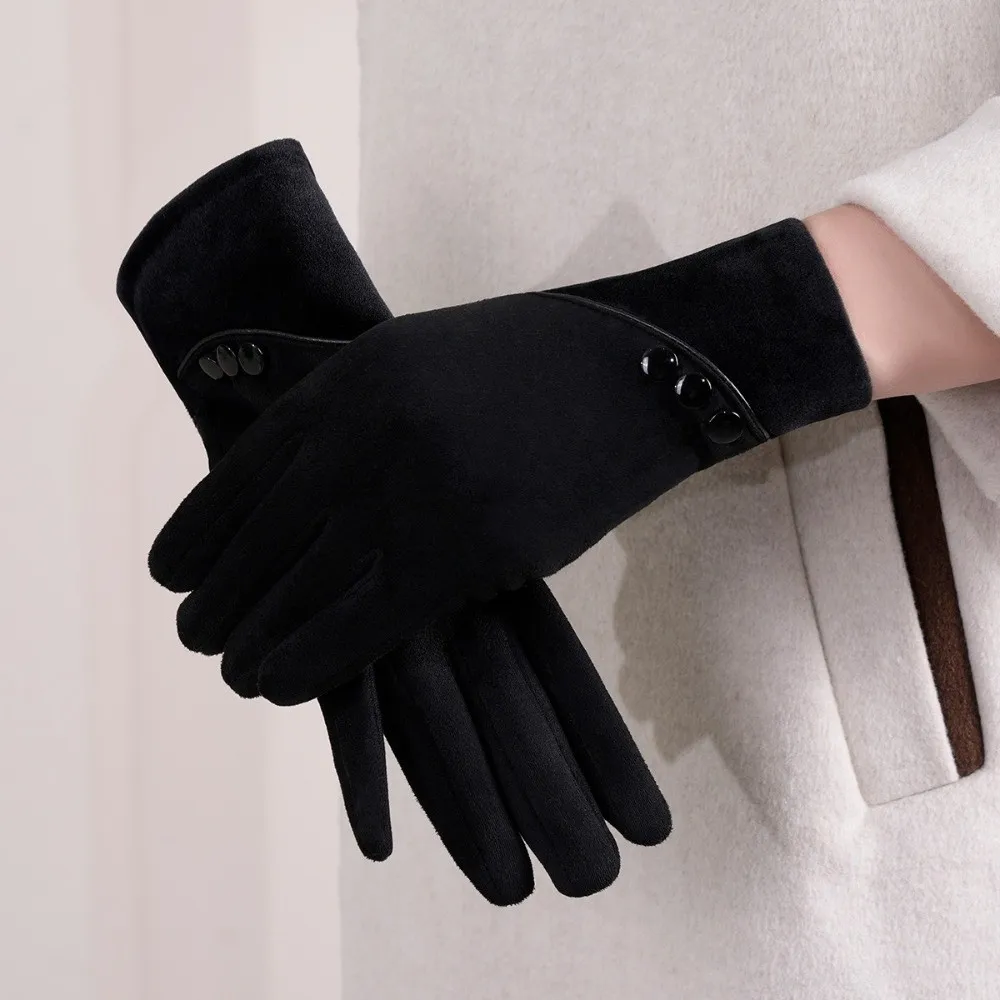 Practical Elegant Winter Thermal Gloves Warm Thick Touch-Screen Gloves Insulated Breathable Windproof Suede Gloves Women