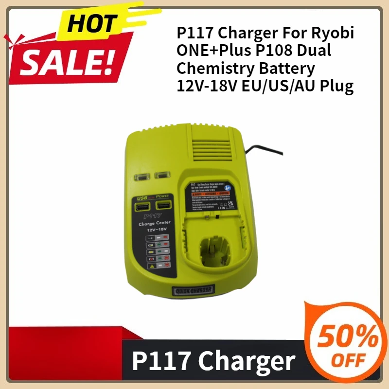 

For Ryobi 12V-18V Ni-CD Ni-MH Li-ion Battery P117 Charger for Ryobi ONE+Plus P108 Dual Chemistry Battery 12V-18V EU/US/AU Plug