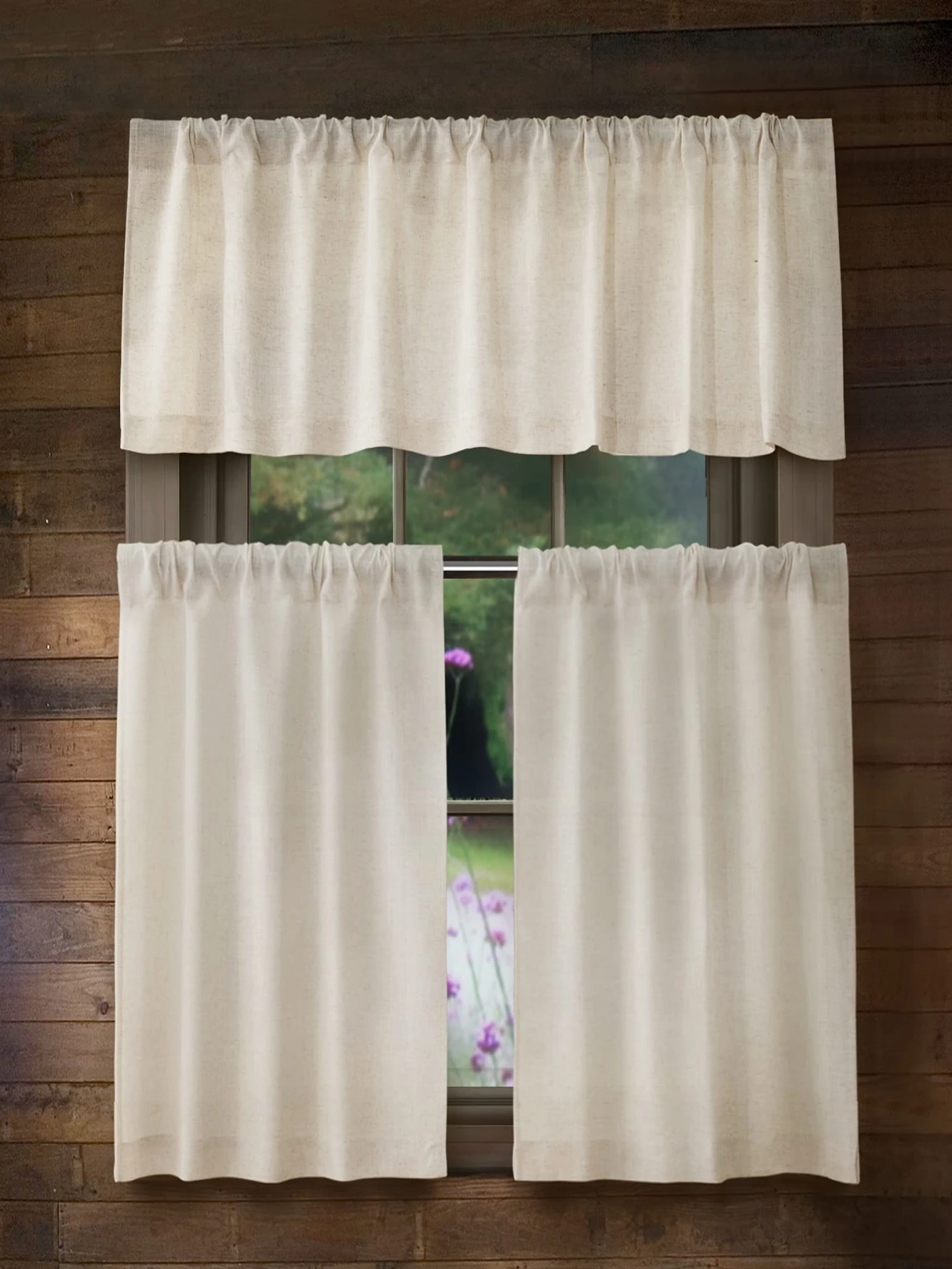 Solid Color Window Valance Modern Polyester Beige Curtain For Home Japanese Style Rod Pocket For Living Room Bedroom Kitchen