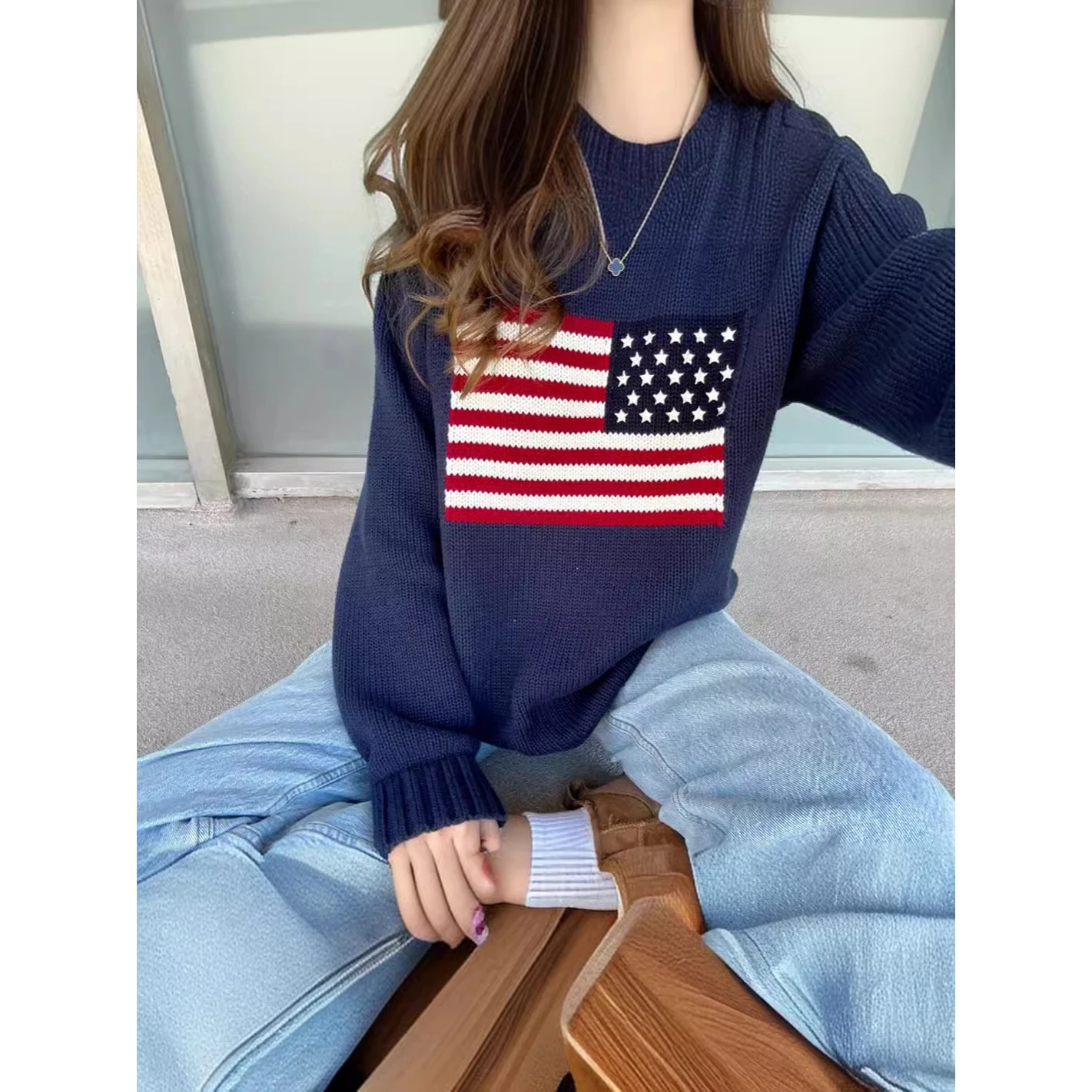 

Briti Flag Knitted Sweater Women's Casual Long Sve Autumn Winter Faionable Comfortable Versatile Sle Quali Crtsm...