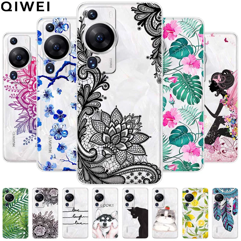 For Huawei P60 / P60 Pro Case Transparent Cute Soft Silicone TPU Coques On for Huawei P60 Pro Phone Cover Clear Capa P 60 P60Pro