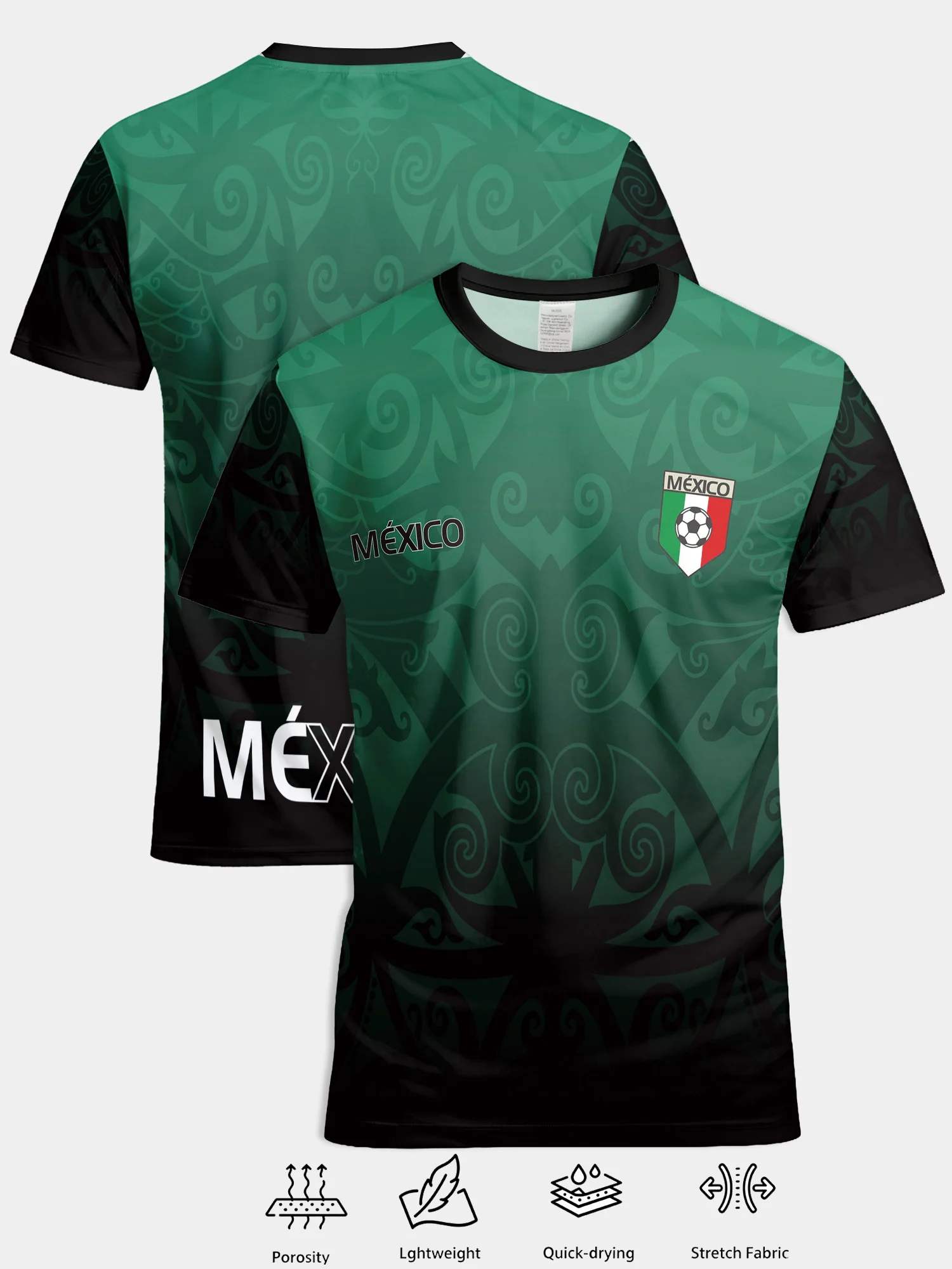 

Mexico National Soccer Team T Shirt Men Mexican Tribal Pattern Short Sleeve Quick Dry Football Jersey Fans Casual Sports Tee