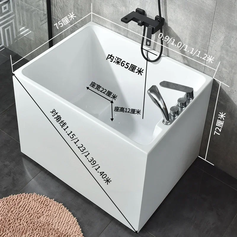 Factory Direct 2026 Free-standing small apartment bathtub Mini Japanese-style deepened acrylic sitting bath tank Adult household