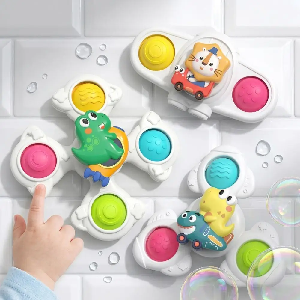 Suction Cup Spinner Toys For Baby Toddler Sensory Bath Toy Internal Rattle Ball Fine Motor Skill Development Spinning Top Toy