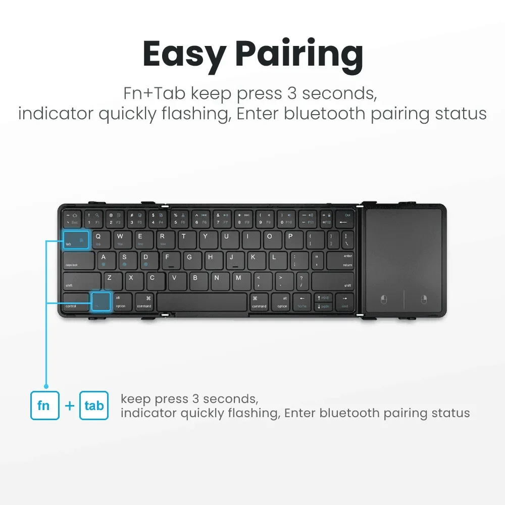 AVATTO Bluetooth Wireless Keyboard,Touchpad Portable Magnetic Triple Folding Keyboard for Windows Android IOS iPad Phone