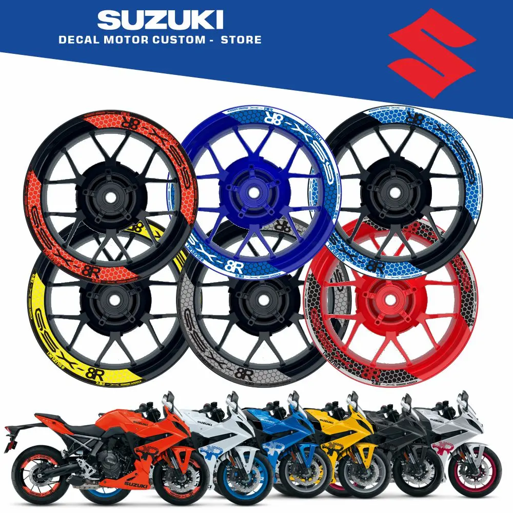 

Multi color selection 8 pieces decals stripes for front + rear rim decals stickers 2-Piece Decals For SUZUKI GSX-8R