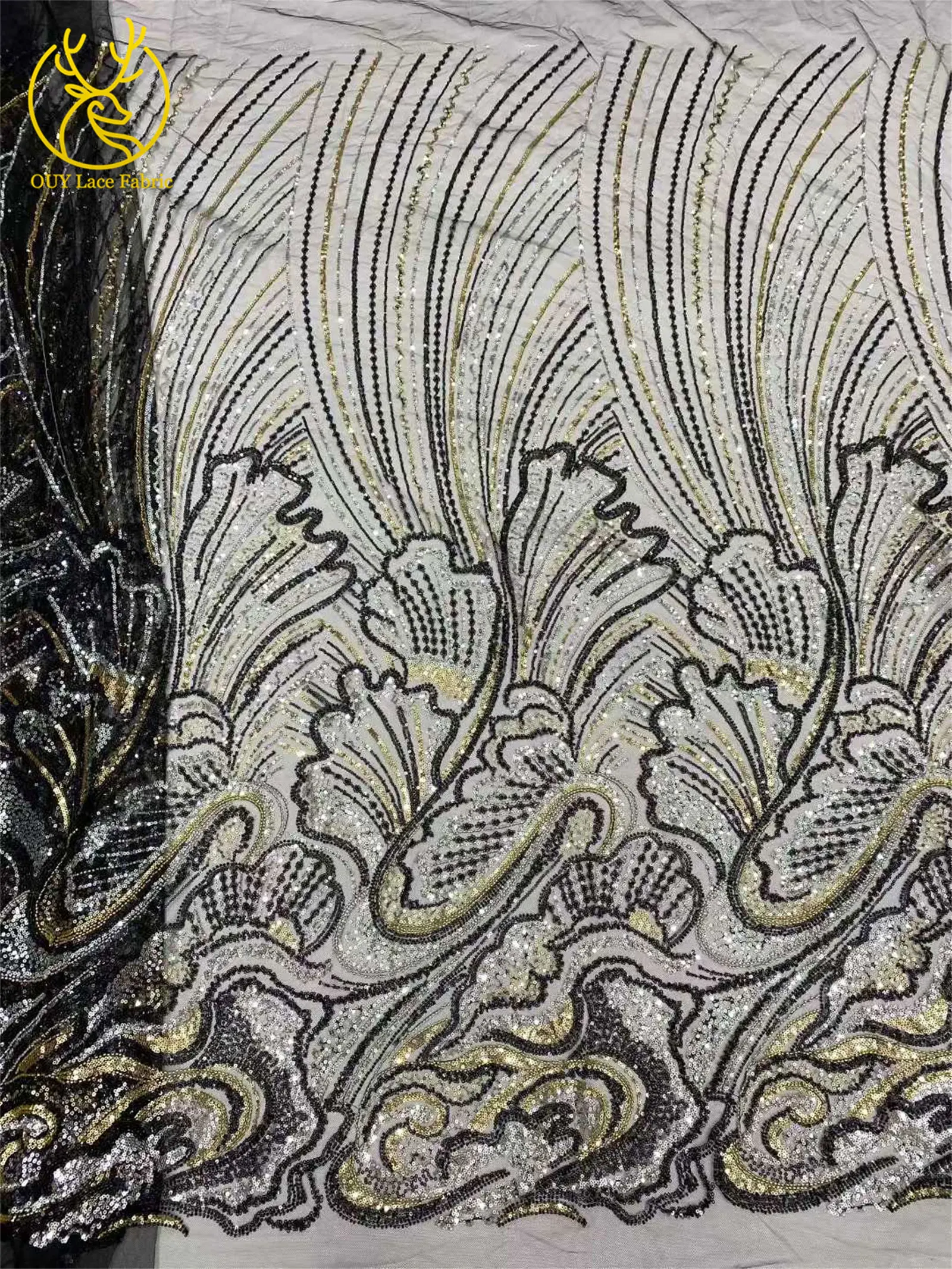 2026 Afrikanischer Perlen-Pailletten-Spitzenstoff, hochwertiger nigerianischer Tüll-Spitzenstoff, geeignet für Hochzeitskleid-Nähmaterial, 5 Yards – Detail 13