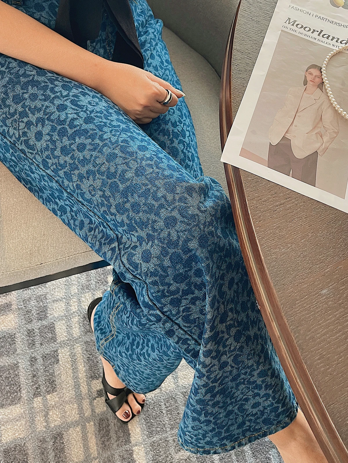 Floral Jeans Cargo Pants Y2K Women Clothing 2025 Woman Spring Summer Korean Fashion Elegant Long Trousers Wide Leg High Waist