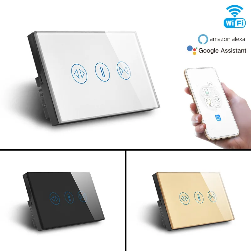 US Tuya – interrupteur WiFi pour maison intelligente, panneau en verre moderne, contrôleur tactile intelligent Alexa, rideau de sécurité, interrupteur mural pour produits de maison intelligente