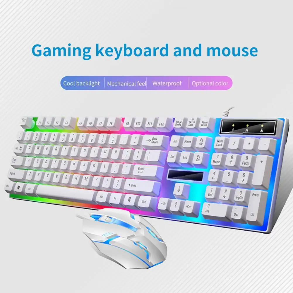 G21B RGB Backlight Gaming Keyboard Wired Mouse Two Piece Set Office Mouse USB Plug Play Mechanical Gaming Keyboard Mouse Combos