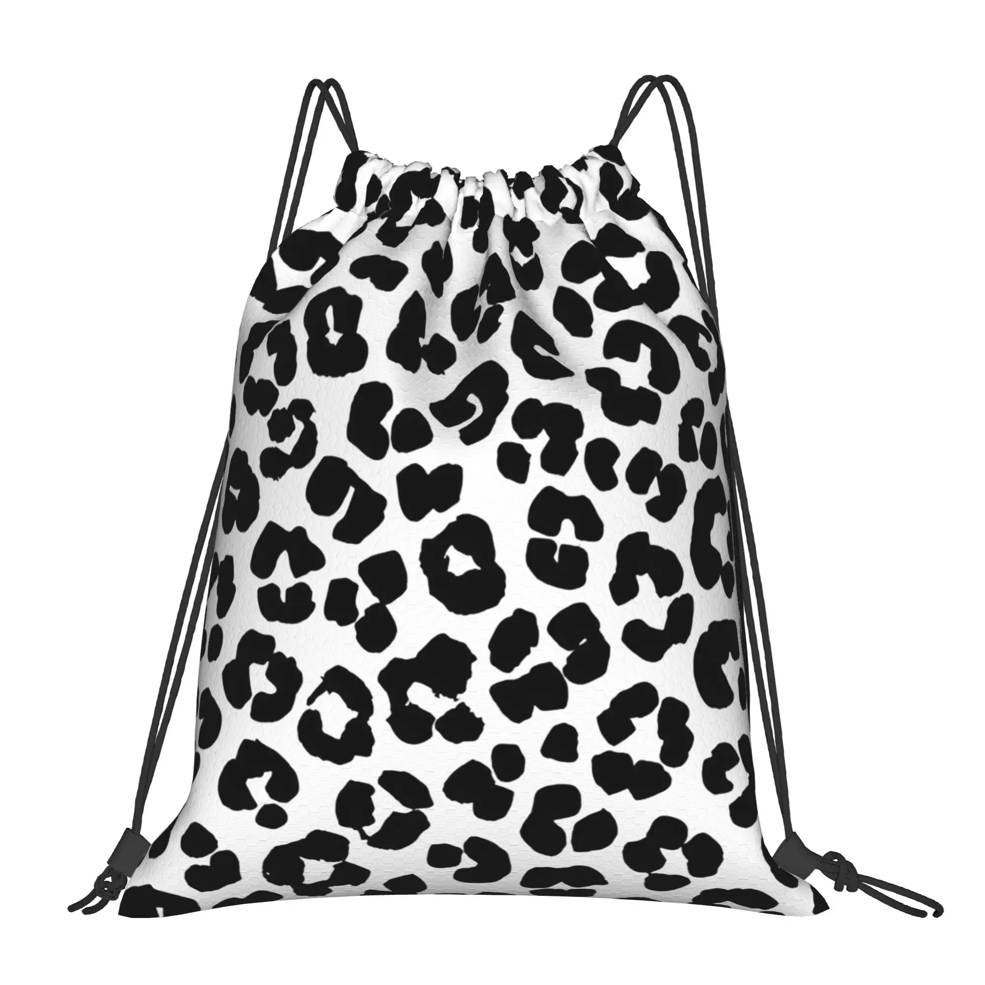 Black Leopard Cheetah  Leopard Print Multi-function Pocket Men Women Storage Backpack Teenager Travel Bag Print Drawstring Bags