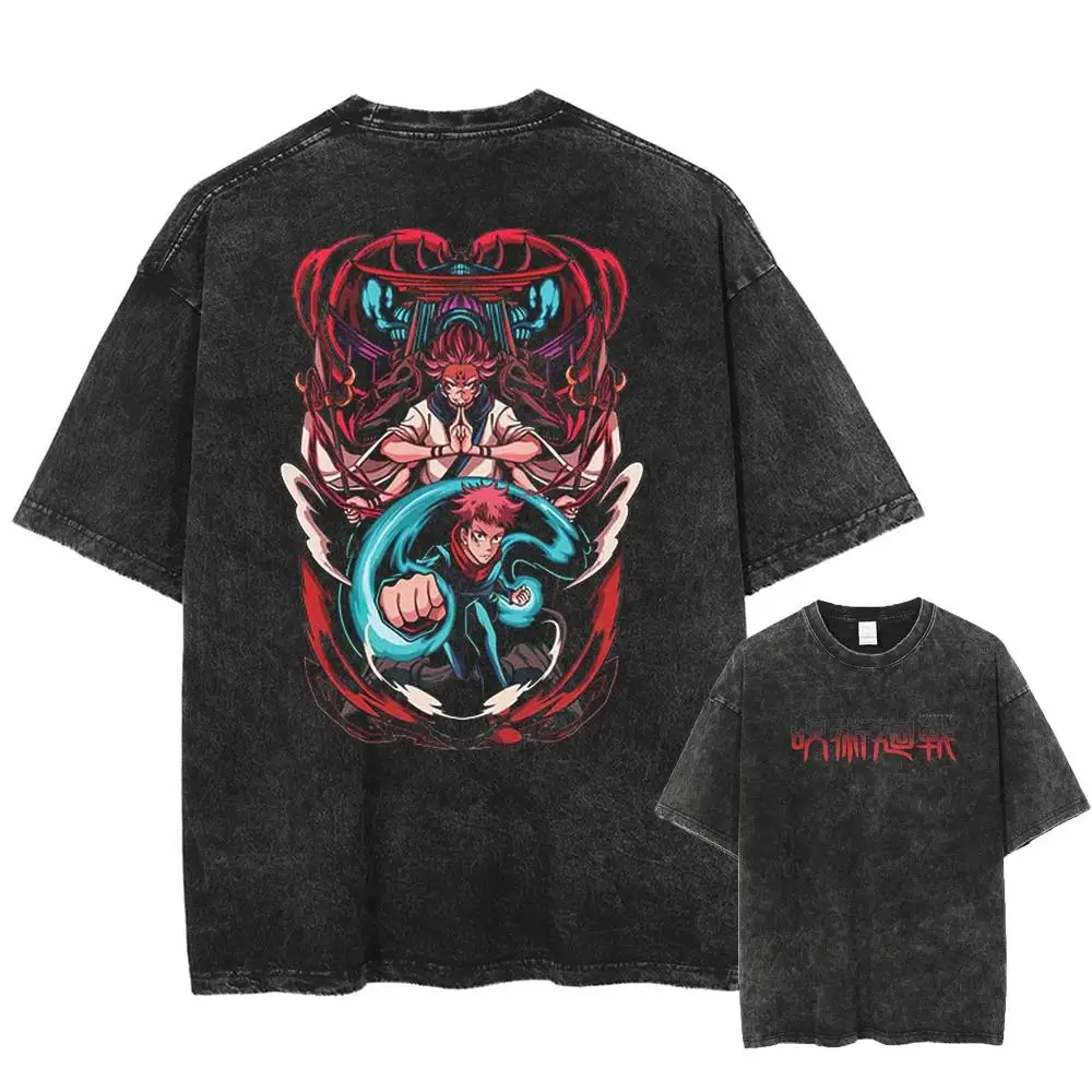 

2025 Fushiguro Megumi Print T-Shirt Jujutsu Kaisen Manga T Shirt Vintage Washed Cotton Tshirt Summer Short Sleeve Tees Clothing