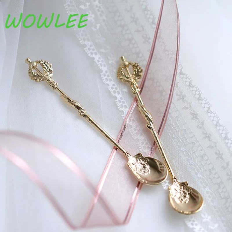 2PCSMini Metal Coffee Sugar Tea Dessert Spoon Fork Kitchen Tableware Carved Fruit Cutlery Tool