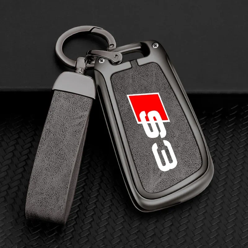 Zinklegierung Leder Auto Fernbedienung Schlüssel Fall Abdeckung Halter Shell Für Audi A3 8P 8V 8L S3 RS3 Individuelles LOGO Geschützt Schlüsselbund Tasche