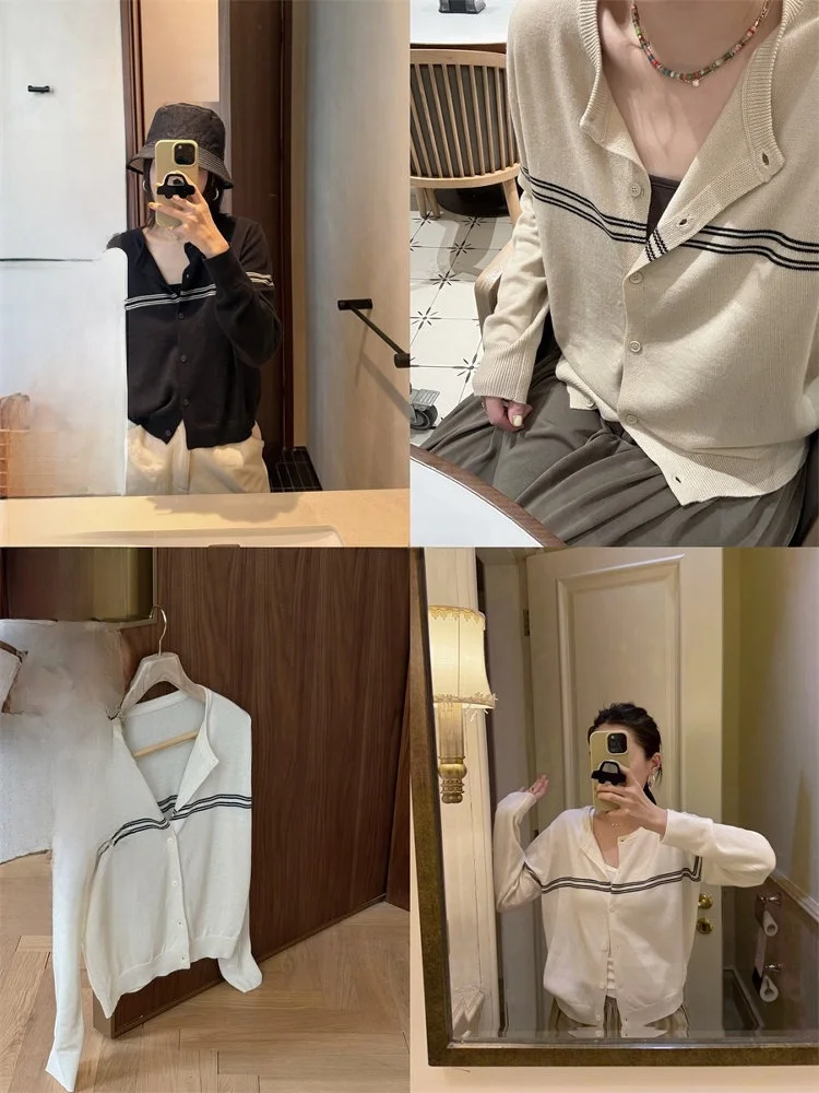 

Elielim mat Double-Line Knitted Cardigan Women's New Sle Spring Summer Slimming Design ort Outerwear