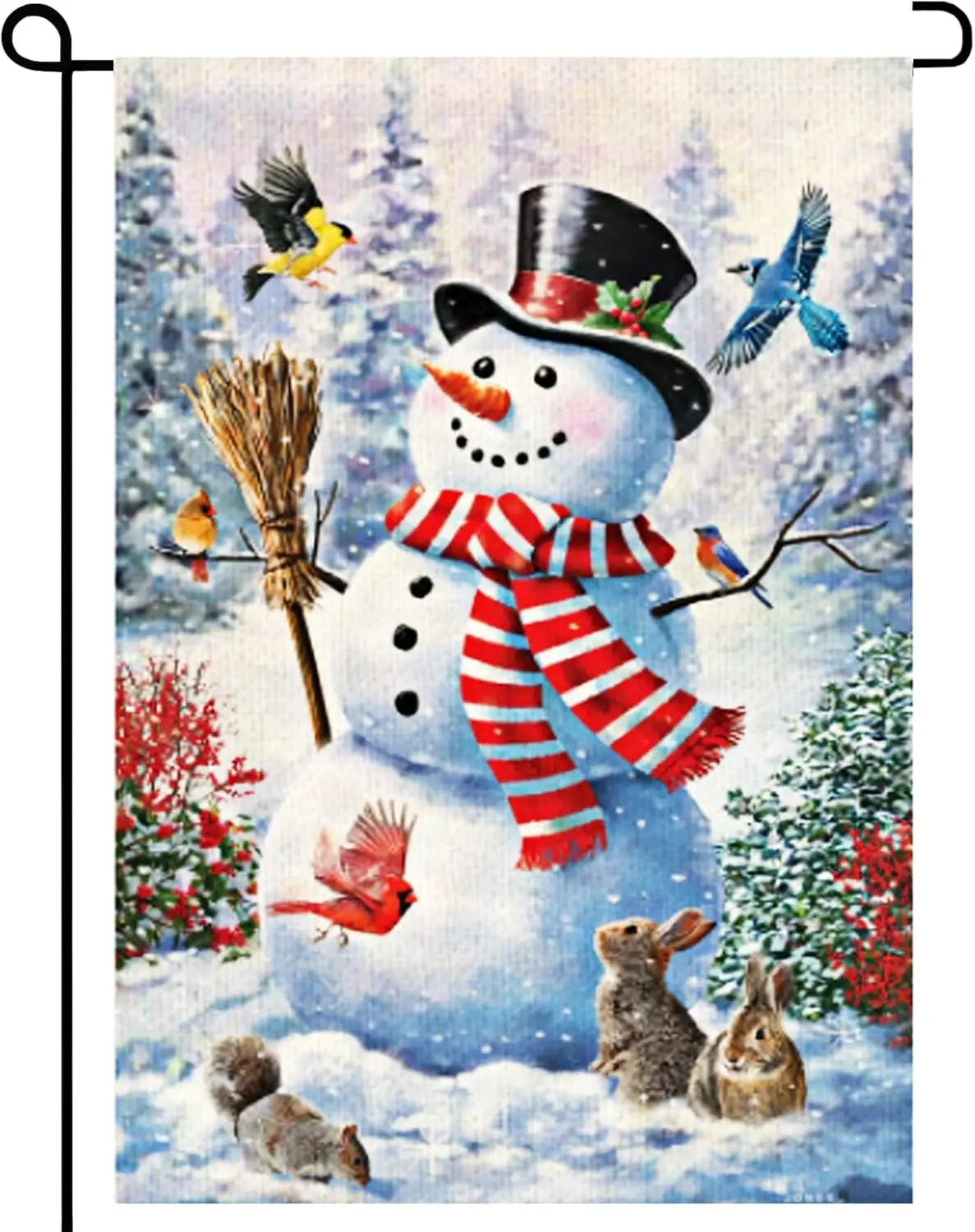 Winter Snowman Garden Flag 12x18 Vertical Double Sided Christmas Cardinal Bird rabbit Berry Holiday Winter Yard Flag