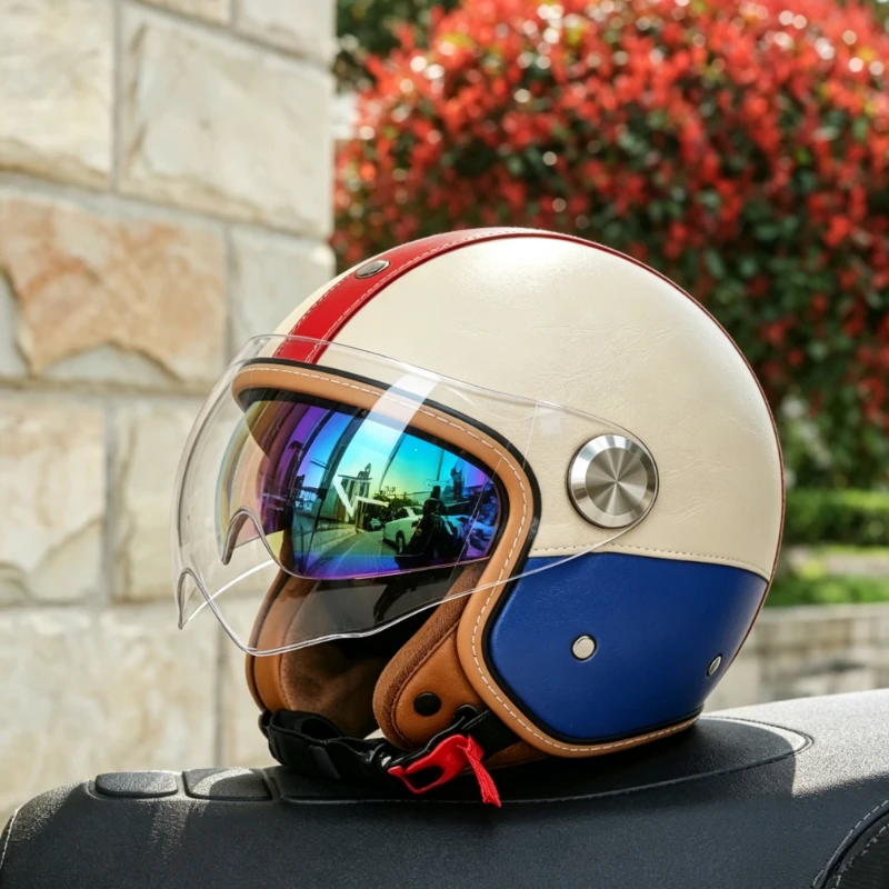 Multi-Functional 3/4 Open Face Motorcycle Helmet with Detachable Sun Shield and Adjustable Ventilation System for Adult Commute