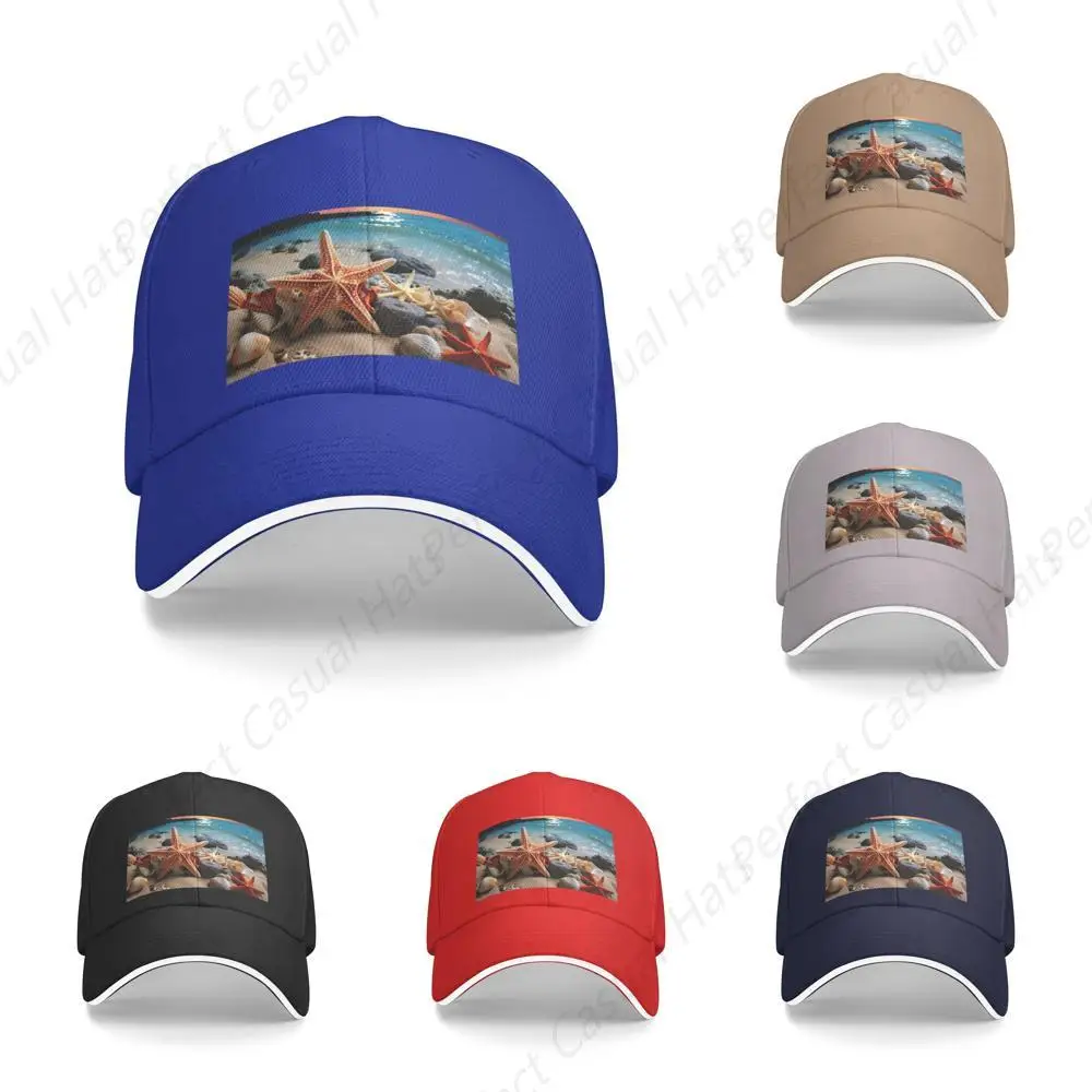 Hot-Selling Starfish And Coral On Beach Print Caps Sandwich Peaked Caps Trucker Hat Unisex Outdoor Sport Travel Sun Visor