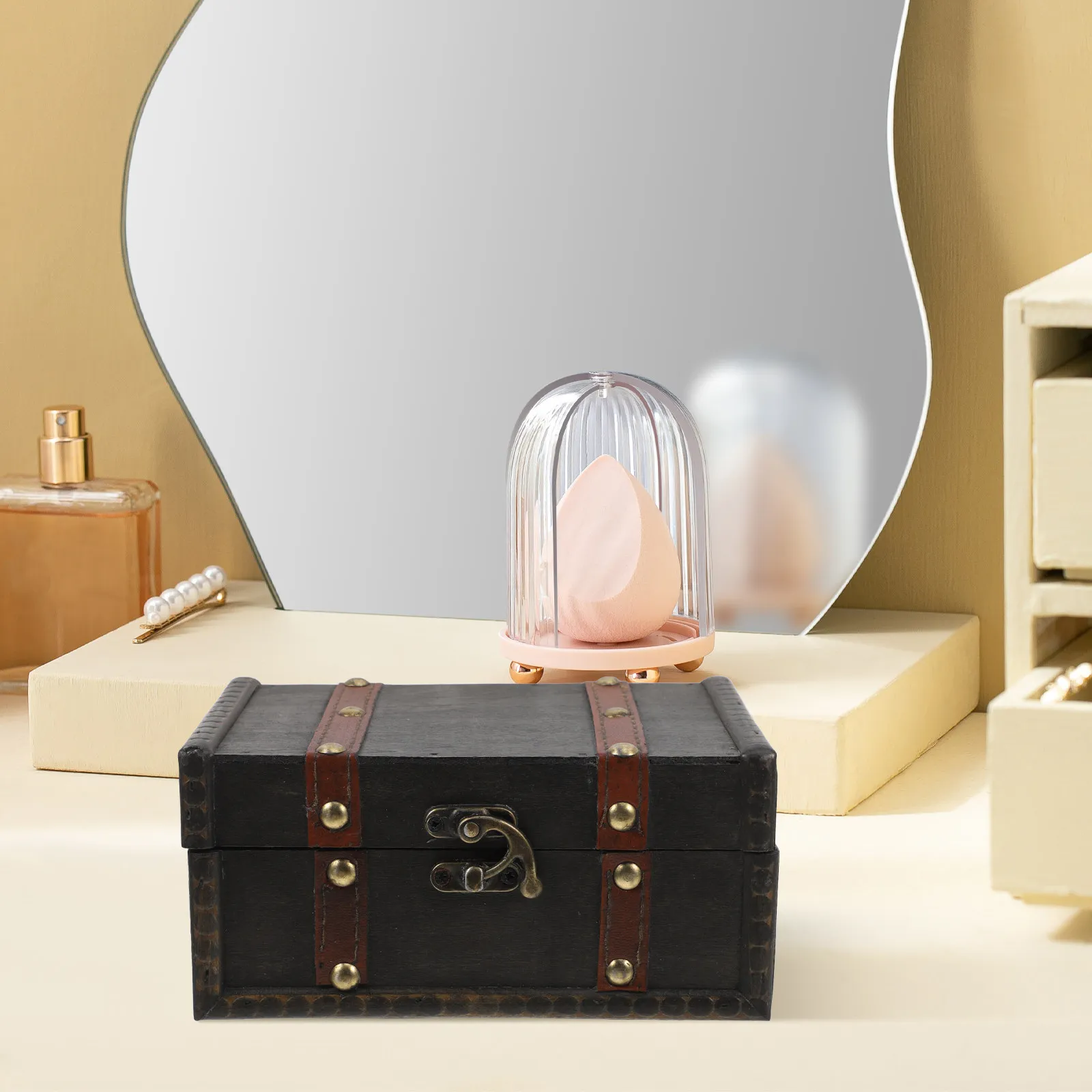

Small Wooden Treasure Chest Rectangular Storage Box Vintage Decorative Keepsake Box Wedding Storage Pirate Chest Ornament
